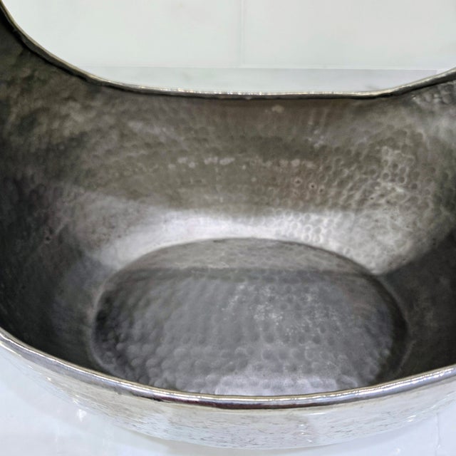 Metal Late 20th Century Brutalist Hammered Silver Metal Sculptural Basket Bowl For Sale - Image 7 of 8