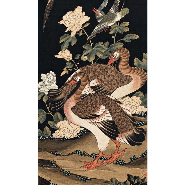 Paint Oversized 19th C. Chinese Handpainted Hundred Birds Paying Homage to the Phoenix For Sale - Image 7 of 13