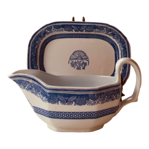 Copeland Spode Heritage Pattern Sauce Boat With Undertray - Chinoiserie Blue & White With American Eagle