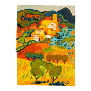 1965 Guy Charon Village Sur La Colline Lithograph