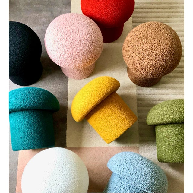 Mushroom Ottoman in Taupe Boucle For Sale - Image 9 of 11