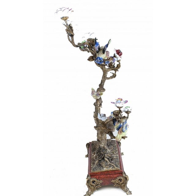 French Bronze Branches with Porcelain Birds and Flowers, Set of 2 For Sale - Image 10 of 18
