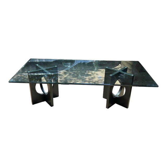 Oversized Contemporary Sculptural Steel & Thick Glass Dining or Conference Table, 8’ For Sale