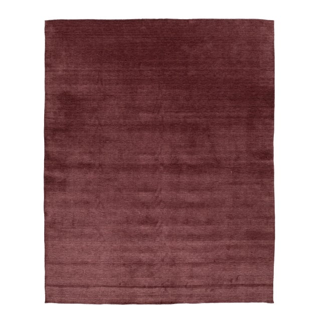 Apadana's Modern Gabbeh Hand-Loom Wool Area Rug in Deep Plum 12x15 For Sale