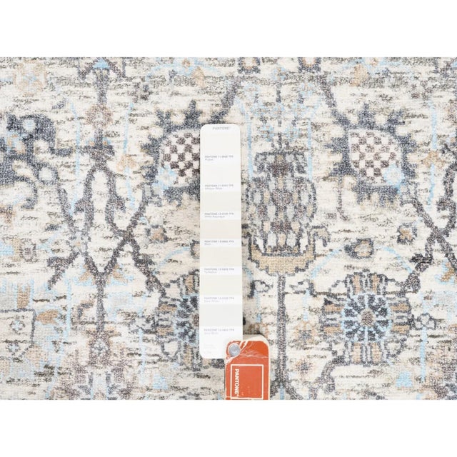 Ivory Silk With Textured Wool Tabriz Vase and Pomegranate Design Hand Knotted Oriental Runner Rug For Sale - Image 4 of 9