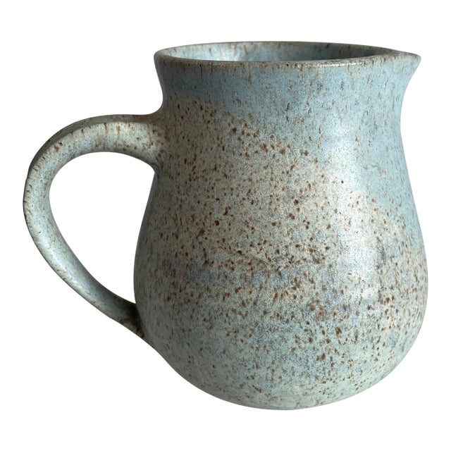 Mid 20th Century Handmade Studio Ceramic Pitcher With Light Blue-Gray Glaze For Sale