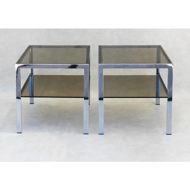 Brown Chrome and Smoked Glass Side Tables, France, 1970s, Set of 2 For Sale - Image 8 of 8