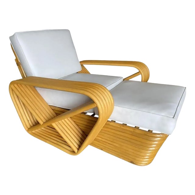 1950s Restored Six-Strand Square Pretzel Rattan Chaise Lounge Chair For Sale
