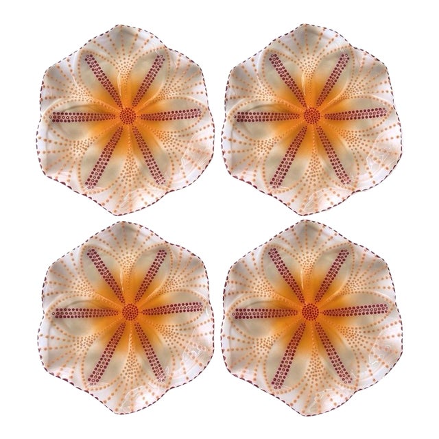 Hand-Painted South African Art Pottery Hexagonal Platters - Set of 4 For Sale
