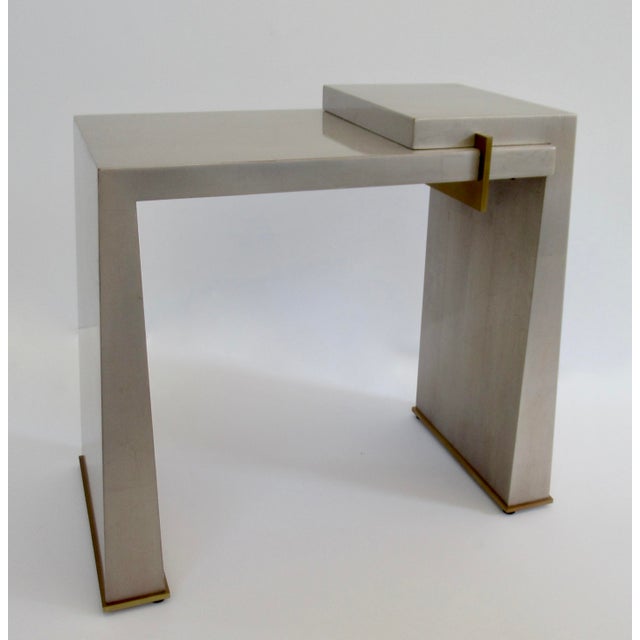 Wood C.1990's Thomas Pheasant(Designer) for Baker Furniture Co. (Mfr.) -Platinum Silver Leaf & Bronze Modernist "Stratum" Side/Occ. Tables -Pair For Sale - Image 7 of 18