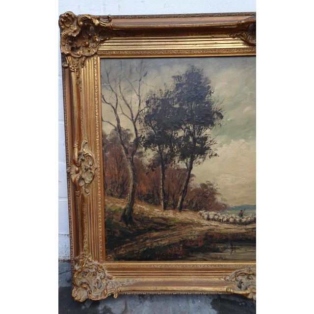 H. Schmidt, Shepherd in a Landscape, 1950s, Oil on Canvas, Framed For Sale - Image 4 of 12