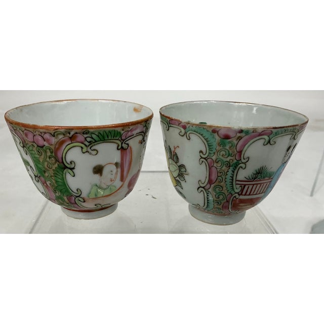 Rose Antique Chinese Export Famille Rose Medallion Porcelain Cups , Near Pair For Sale - Image 8 of 11