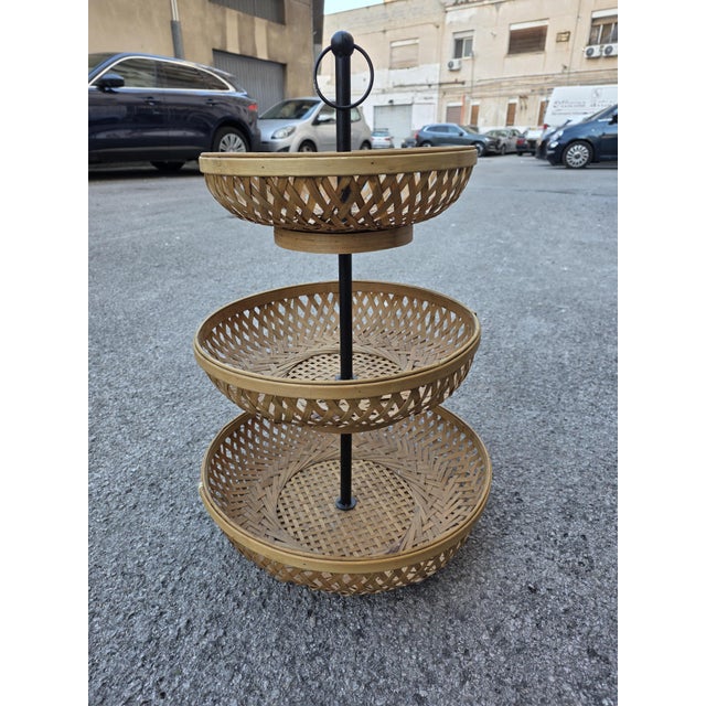 Brown Large Fountain Fruit Bowl with Straw Baskets, Italy, 1970s For Sale - Image 8 of 9