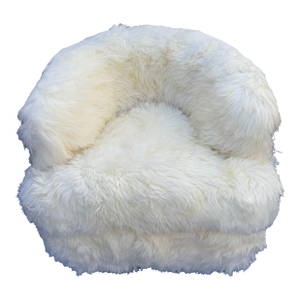 Milo Baughman Genuine Sheepskin and White Oak Barrel Back Swivel Chair
