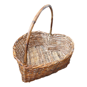 Large Antique Heart-Shaped Bamboo Basket With Handle