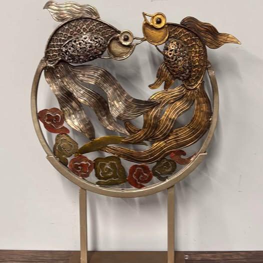 1990s Chinese Metal Sculpture of Two Koi For Sale - Image 4 of 4