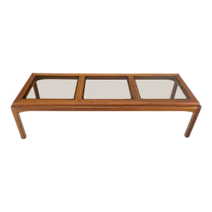 Large Rectangle 3 Smoked Glass Panes Top Solid Oiled Walnut Coffee Table