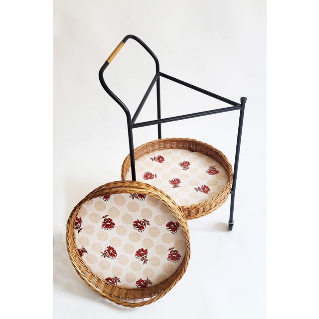 1950s Rattan and Lacquered Iron Bar Trolley, Austria, 1950s For Sale - Image 5 of 14