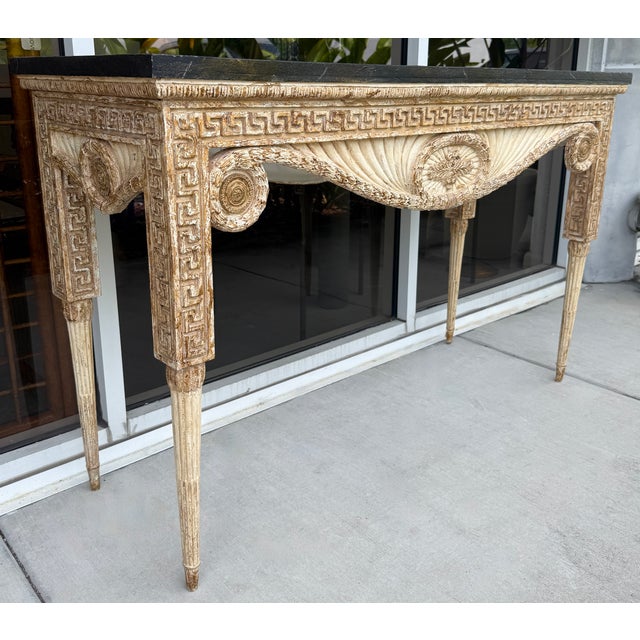 French Neoclassical Style Console Table With Faux Slate Top For Sale - Image 3 of 9