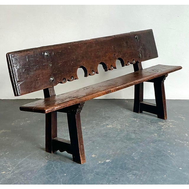 Vintage 18th Century Carved Plank Bench For Sale - Image 10 of 12