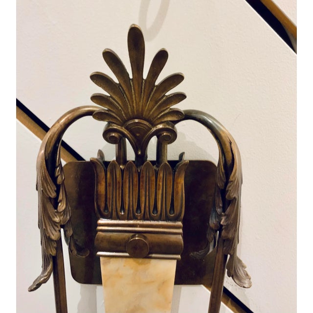 1990s Italian Empire Marble and Bronze Wall Sconces Pair For Sale - Image 5 of 7