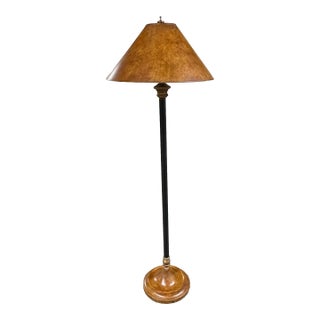 Vintage 1980s Wildwood Traditional Burl Wood Floor Lamp – Heavy Turned Base, Elegant Conical Shade For Sale