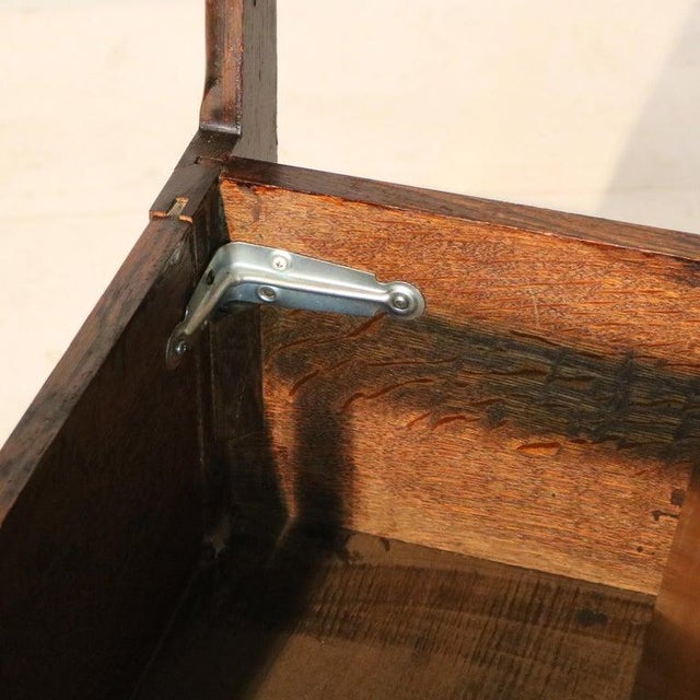 Brown Antique Stickley School Arts & Crafts Oak Hall Seat With Mirror & Hook C1920 For Sale - Image 8 of 12