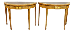 George III Amboyna and Paint Decorated Games Tables - a Pair