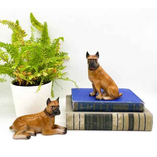 Incredible set of matching ceramic boxers. Mid-late 20th century pair made in Japan. Adorable dogs with sweet faces. Would...