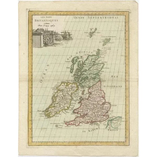 Antique map titled 'Les Isles Britanniques'. Original antique map of the British Isles, with original/contemporary hand...