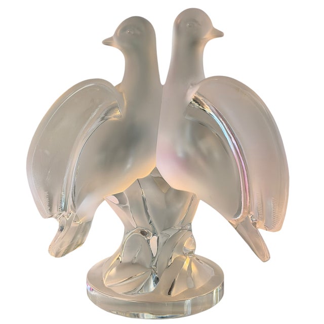 Lalique Large Lalique French Crystal Ariane Doves Figurine For Sale - Image 4 of 4