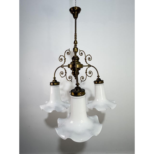 Three-Light Liberty Style Pendant Light in Opal Glass, 1960 For Sale - Image 14 of 18