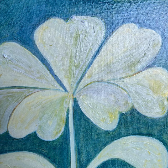 Contemporary Original Framed Flower Painting, Green Botanical Wall Art, Oil on Canvas in Gold Frame, 14x14 Minimalist Boho Home Deco For Sale - Image 3 of 4