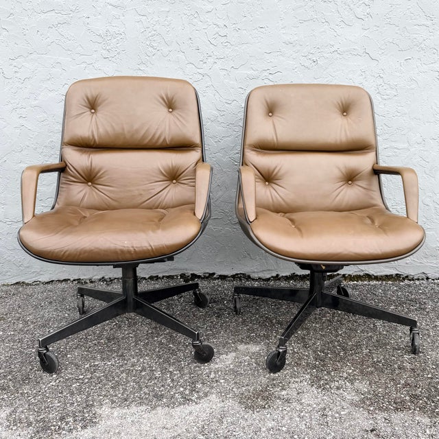 1981 chair: 26”w, 26”d, 39.25”h 1976 chair: 25.25”w, 27”d, 37.75”h This set of two vintage Steelcase office chairs, dated...