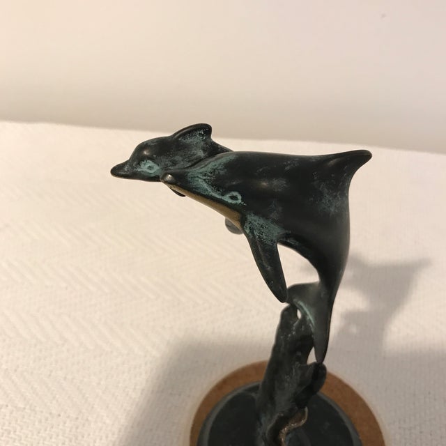 Brass Mid 20th Century Dolphin Mother & Baby Brass Sculpture For Sale - Image 8 of 11