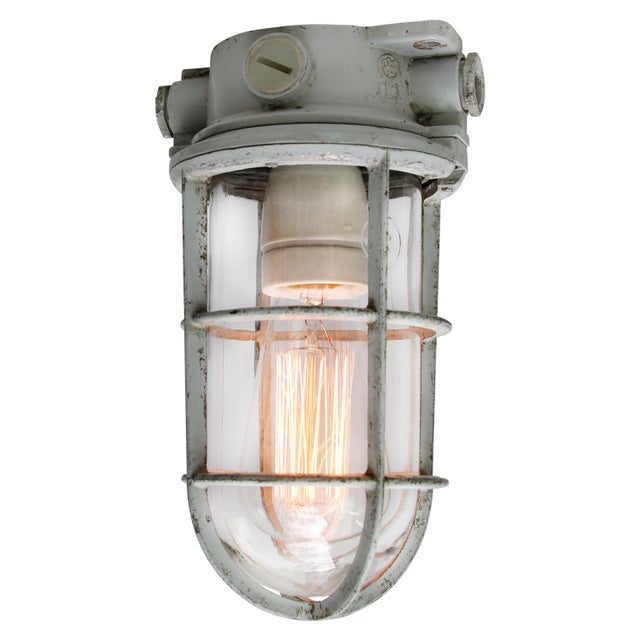 Vintage Industrial Clear Glass Flush Mount Ceiling Light from Industria Rotterdam For Sale - Image 9 of 9