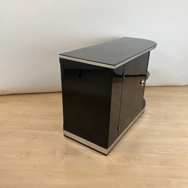 Art Deco Black Lacquered Lowboard with Chrome Fittings, France, 1930s For Sale - Image 16 of 18