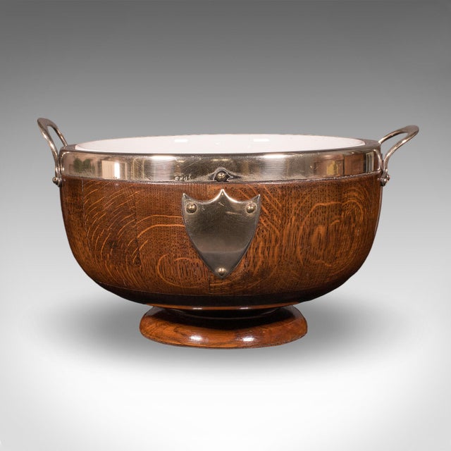 Traditional Antique Presentation Prize Bowl, English, Oak, Ceramic, Fruit Dish, Edwardian For Sale - Image 3 of 12