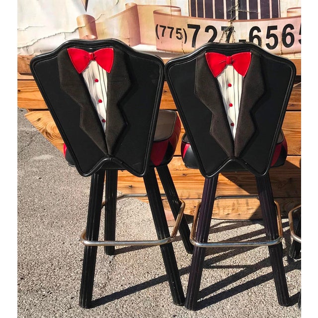 1990s Vintage Gasser Chairs Tuxedo Theme Casino Gaming Stools Set of