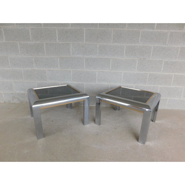 Mid Century Modern Chrome With Mirrored Smoked Glass End Tables - a Pair For Sale - Image 13 of 13