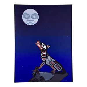 Midnight Wolf: A Limited Edition Clarence Mills Signed Haida Inuit Print, 1994