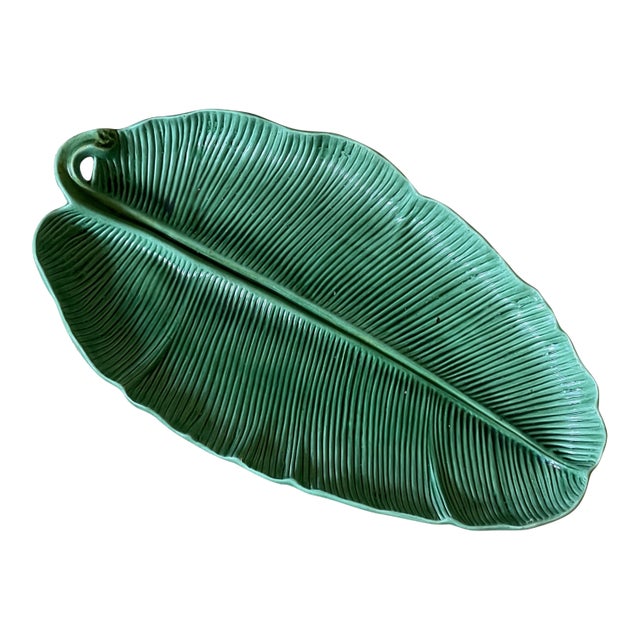 Late 20th Century Large Majolica Banana Leaf Platter For Sale