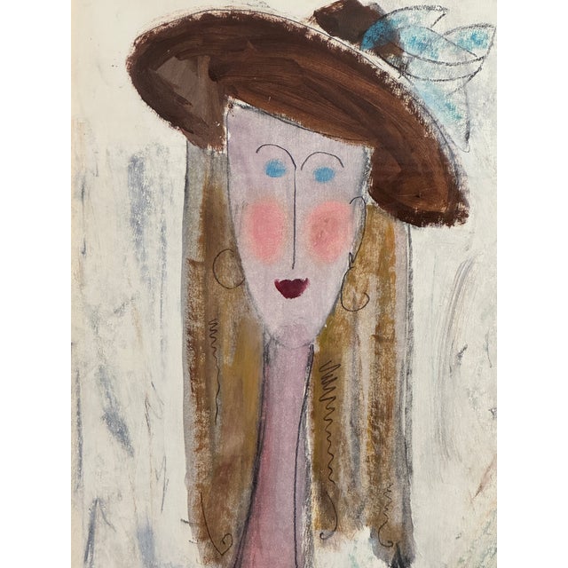 C 1940-60 oil painting by French portrait artist Maxine Estachy. Presented in a vintage gilded fluted frame with mat and...