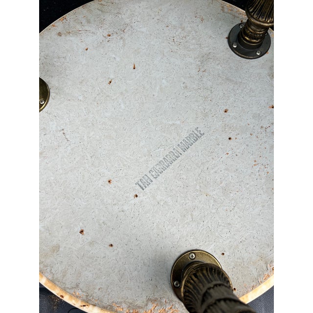 Ecru 1970s Carrarra Marble Italian Regency Style Small Tripod Table With Brass Finish Legs, Mid-Century Modern For Sale - Image 8 of 8