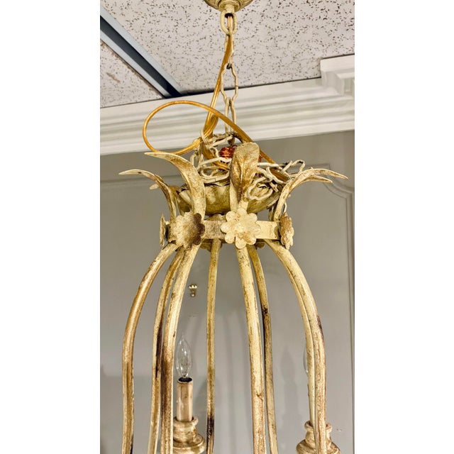 Myran Allan Luxury Lighting Italian Sand and Gold Leaf Finished Iron Chandelier For Sale - Image 4 of 7