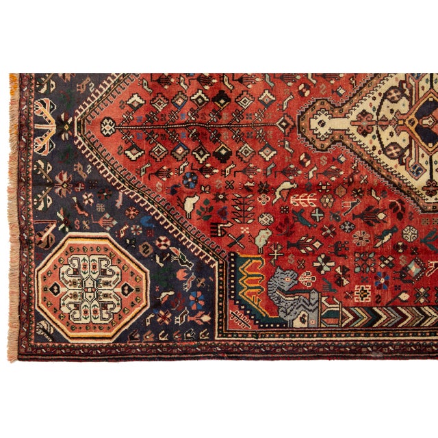 1940s Designed Persian Shiraz Handmade Wool Rug in Red For Sale In New York - Image 6 of 9