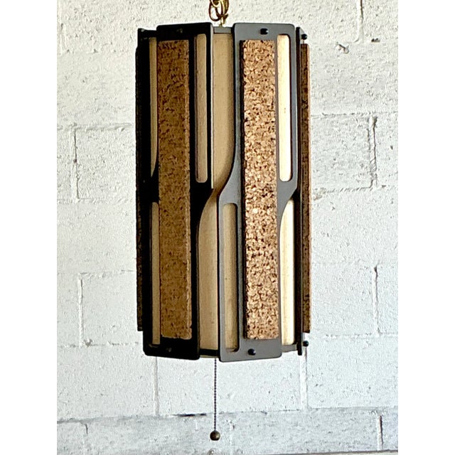 Wood Vintage Mid-Century Modern Cork Panel Hanging Light For Sale - Image 7 of 8