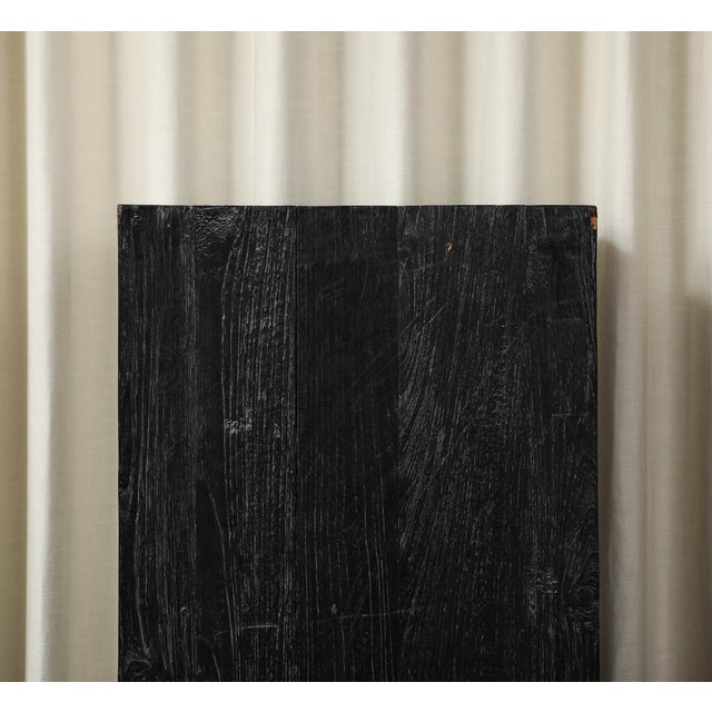 Vintage 20th century blackened oak wood pedestal, originally from Flair Home NYC. Scuffs and nicks as shown. Good vintage...