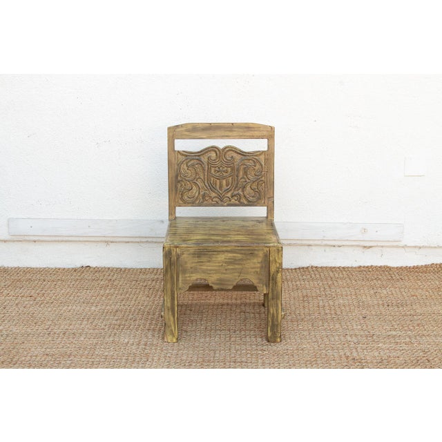 Yellow Carved Spanish Colonial Crest Chair For Sale - Image 8 of 9