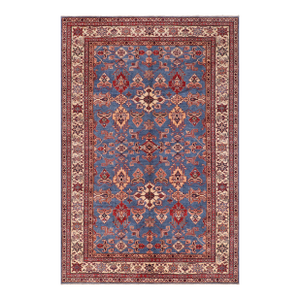 1990s Kazak Lt. Blue/Ivory Wool Rug - 6'1'' X 9'6''